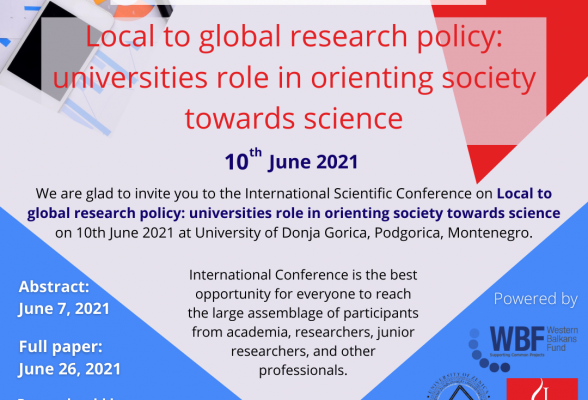 Produžen rok za prijavu za učešće na IV međunarodnoj naučnoj konferenciji „Local to global research policy: universities role in orienting society towards science”